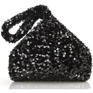 Glamorous Black Sequin Clutch with Crescent Silhouette